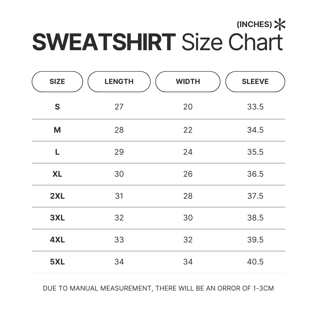 Sweatshirt Size Chart - Jschlatt Merch