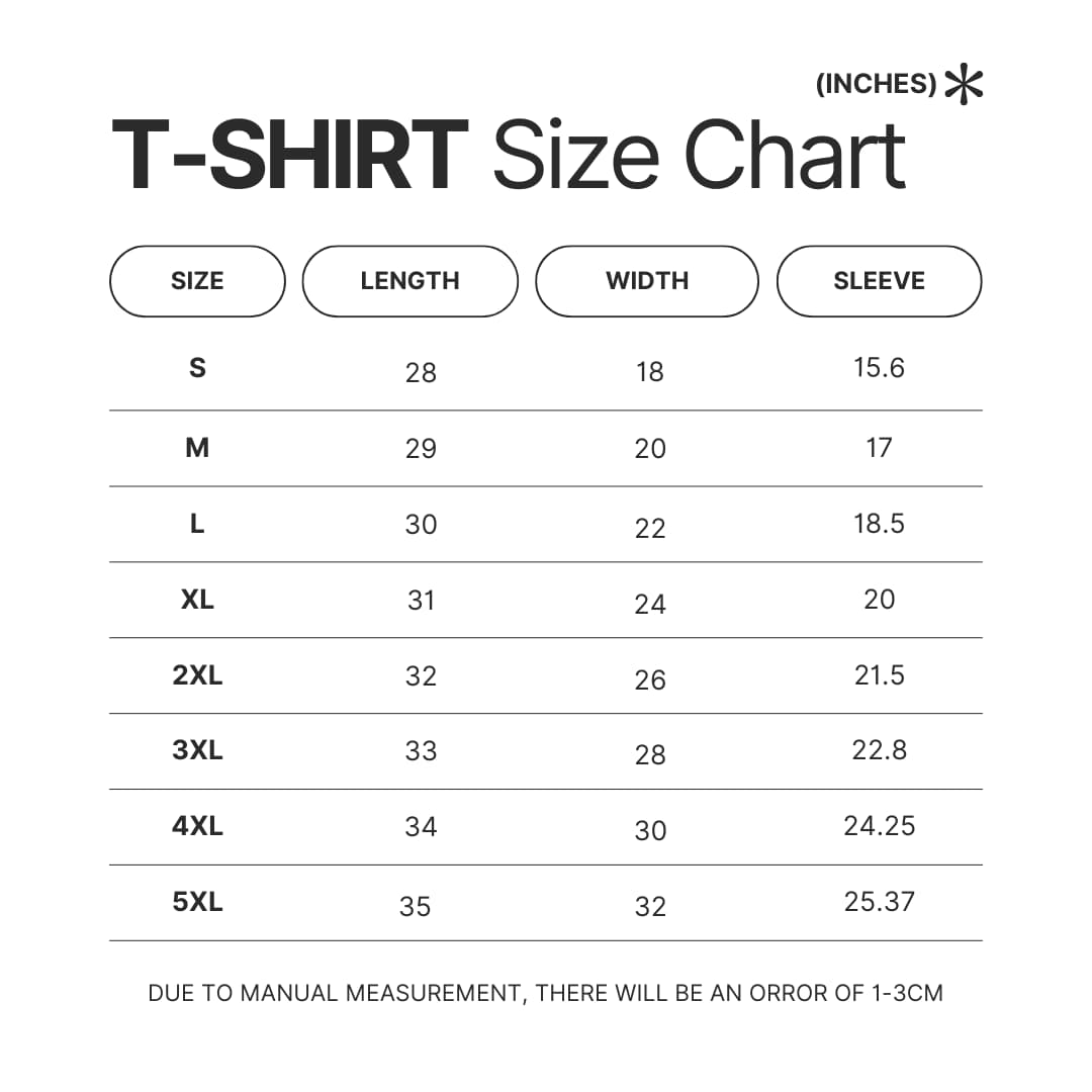 T shirt Size Chart - Jschlatt Merch